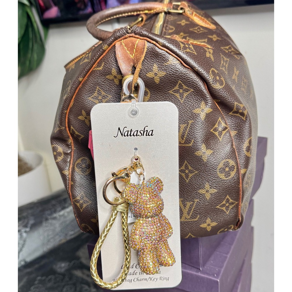 Natasha All Gold Rhinestone Teddy Bear Keychain Crystal Bag Charm Cute Gift NWT - Picture 2 of 2